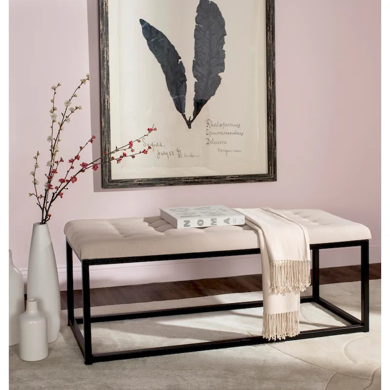 Banc de chambre/entrée capitonné avec cadre en métal, bleu marine