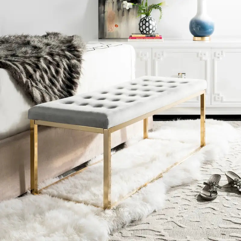 Banc de chambre/entrée capitonné avec cadre en métal, bleu marine