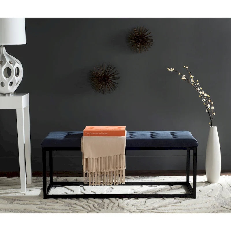 Banc de chambre/entrée capitonné avec cadre en métal, bleu marine