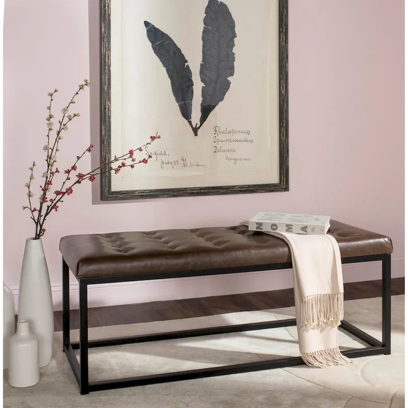Banc de chambre/entrée capitonné avec cadre en métal, bleu marine