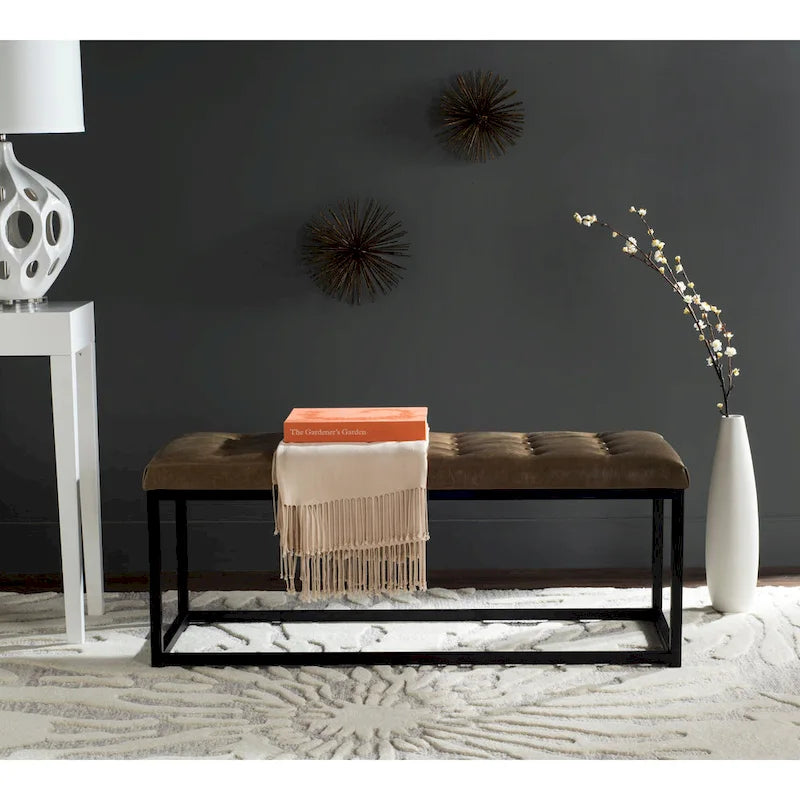 Banc de chambre/entrée capitonné avec cadre en métal, bleu marine
