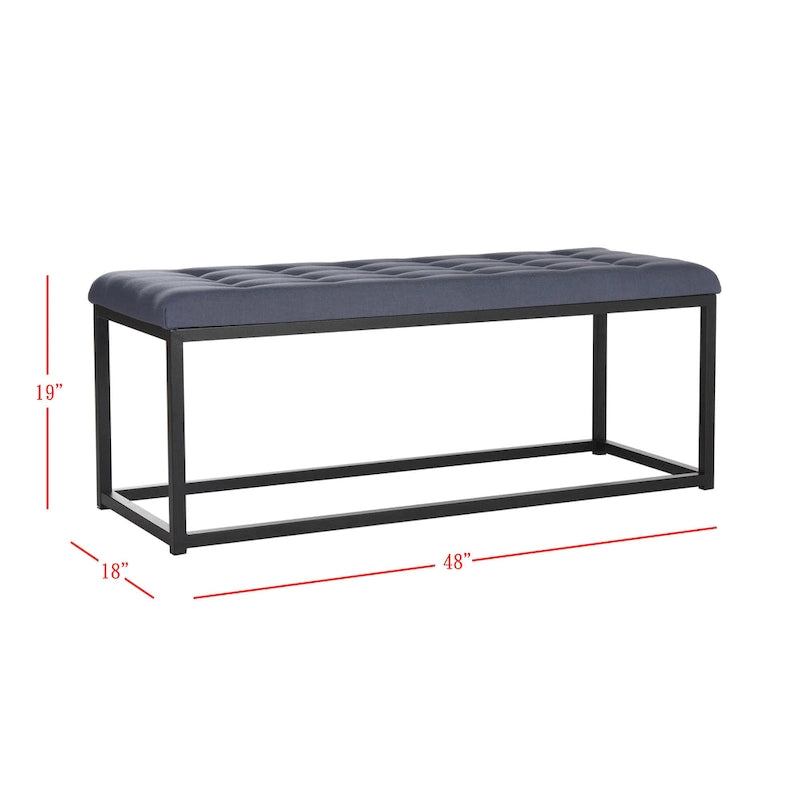 Banc de chambre/entrée capitonné avec cadre en métal, bleu marine