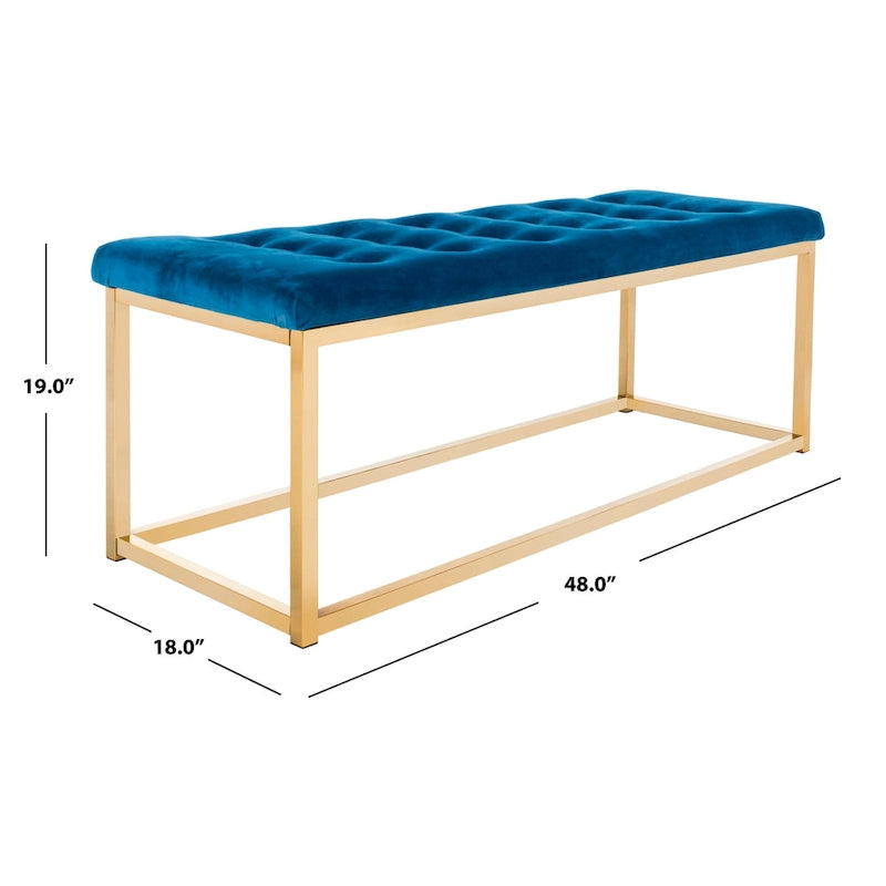 Banc de chambre/entrée capitonné avec cadre en métal, bleu marine