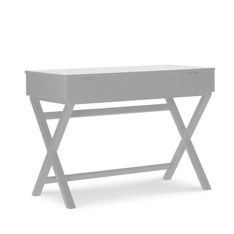 Bureau à plateau relevable de style campagne avec pieds en X, rangement dissimulé
