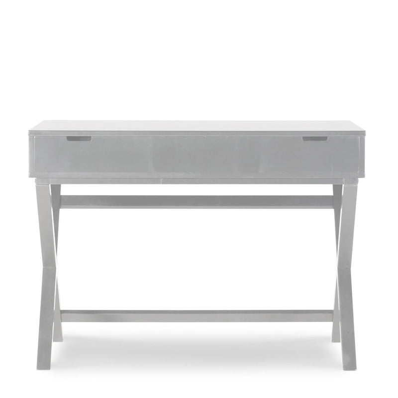 Bureau à plateau relevable de style campagne avec pieds en X, rangement dissimulé