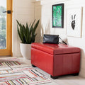 Banc de rangement en similicuir bicast matelassé rouge avec pieds en bois noir