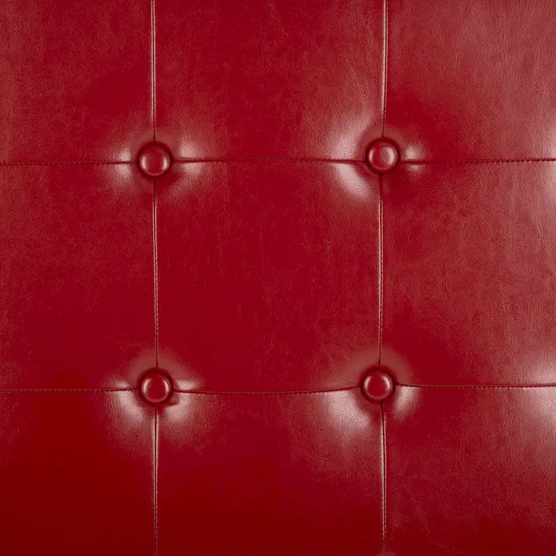 Banc de rangement en similicuir bicast matelassé rouge avec pieds en bois noir