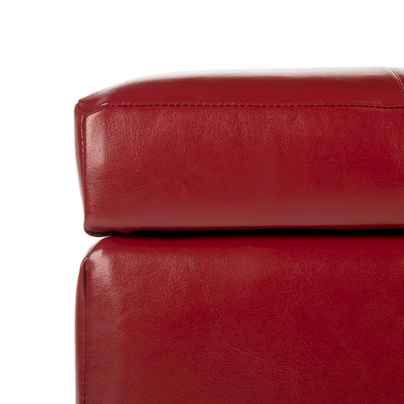Banc de rangement en similicuir bicast matelassé rouge avec pieds en bois noir