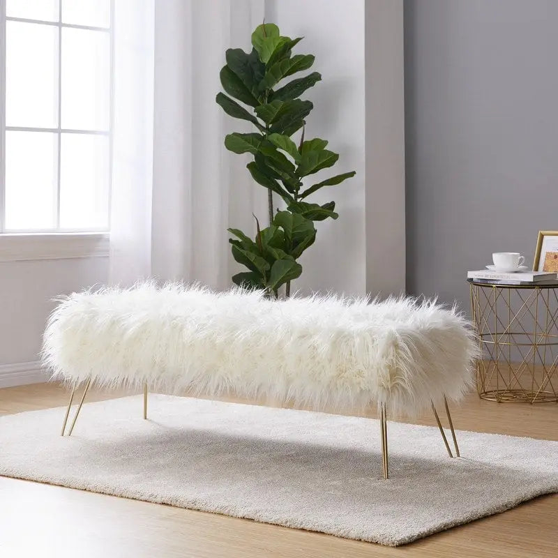 Banc long contemporain moderne en fausse fourrure Silver Orchid Nilsson