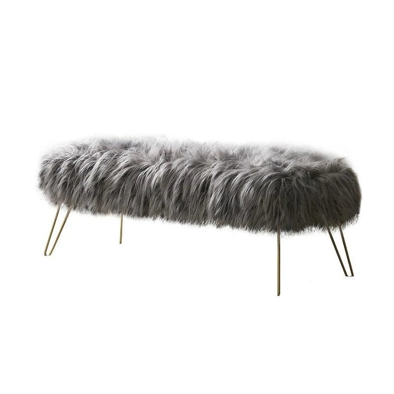 Banc long contemporain moderne en fausse fourrure Silver Orchid Nilsson