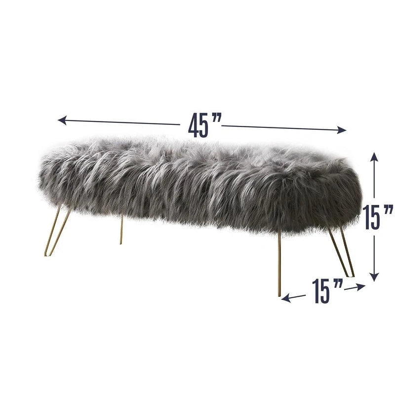 Banc long contemporain moderne en fausse fourrure Silver Orchid Nilsson