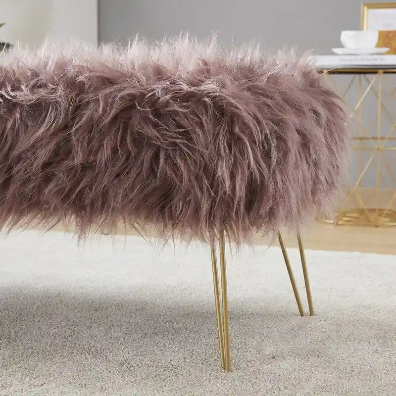 Banc long contemporain moderne en fausse fourrure Silver Orchid Nilsson