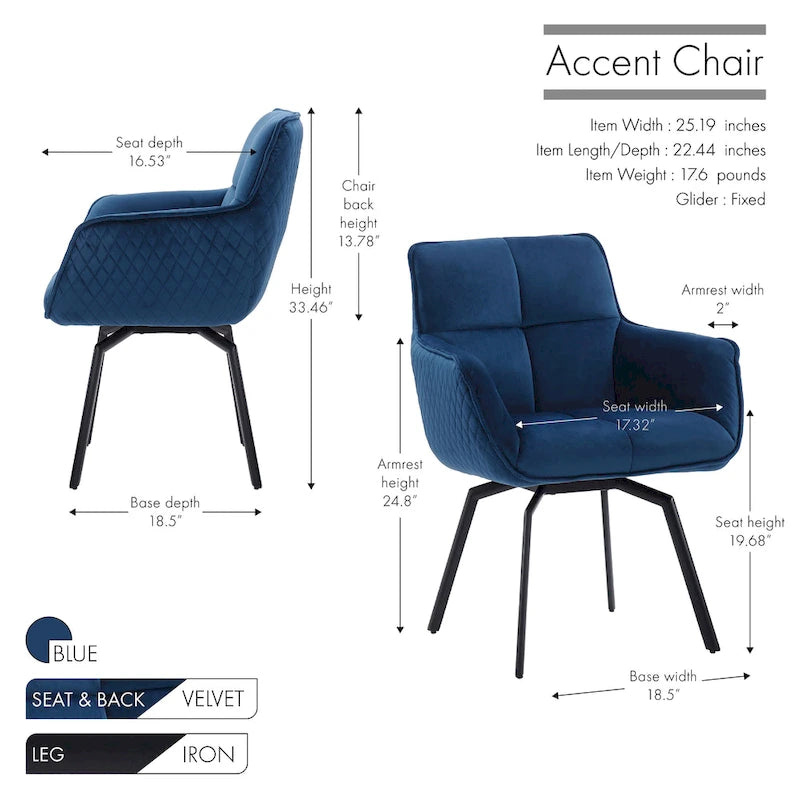Fauteuil d'appoint pivotant en velours avec accoudoirs ergonomiques et pieds en métal
