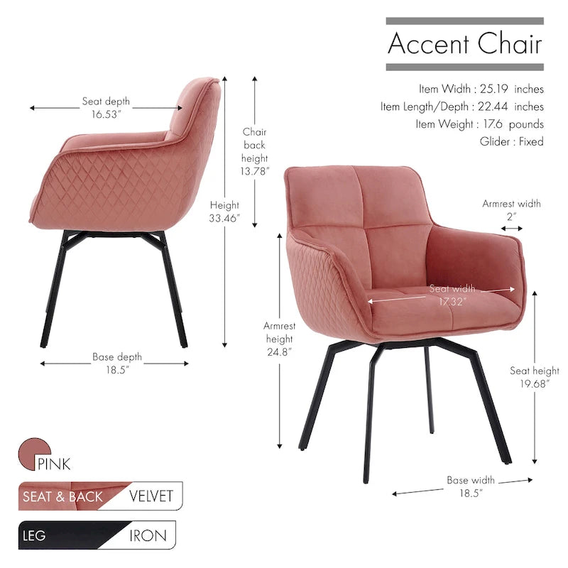 Fauteuil d'appoint pivotant en velours avec accoudoirs ergonomiques et pieds en métal