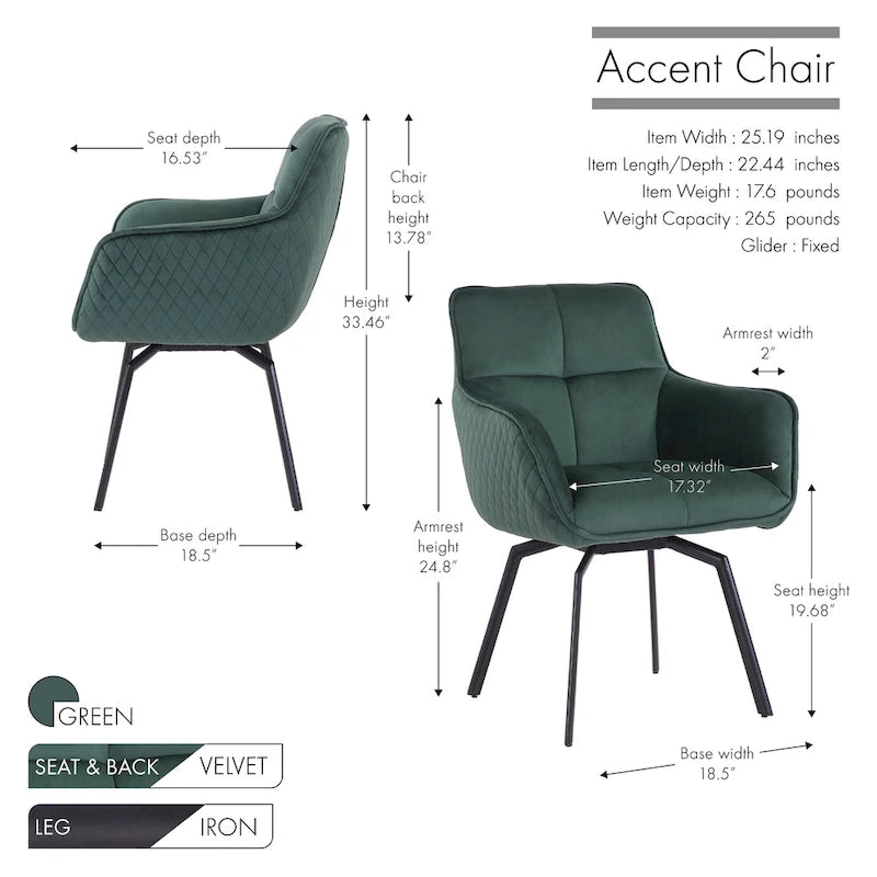 Fauteuil d'appoint pivotant en velours avec accoudoirs ergonomiques et pieds en métal