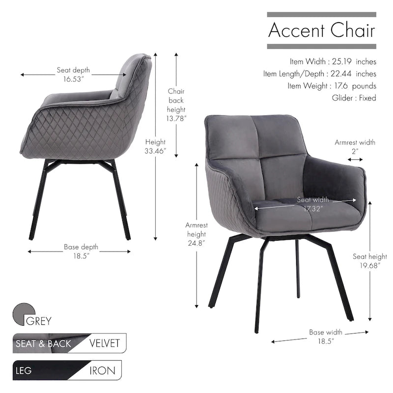 Fauteuil d'appoint pivotant en velours avec accoudoirs ergonomiques et pieds en métal
