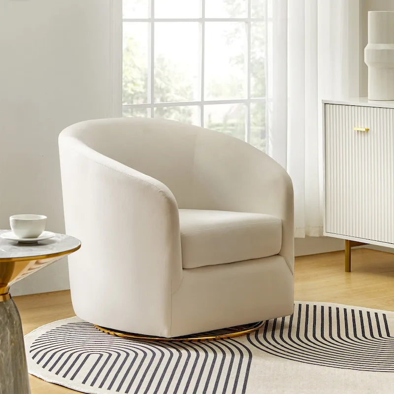 Fauteuil d'appoint pivotant incurvé en velours sauge avec base en métal doré