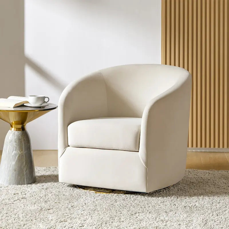 Fauteuil d'appoint pivotant incurvé en velours sauge avec base en métal doré