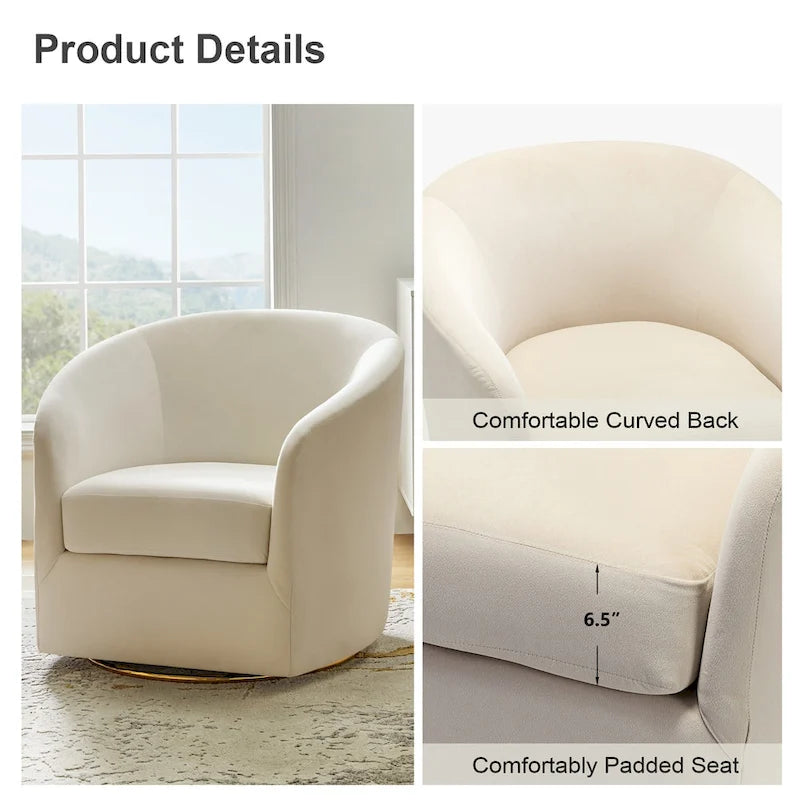Fauteuil d'appoint pivotant incurvé en velours sauge avec base en métal doré