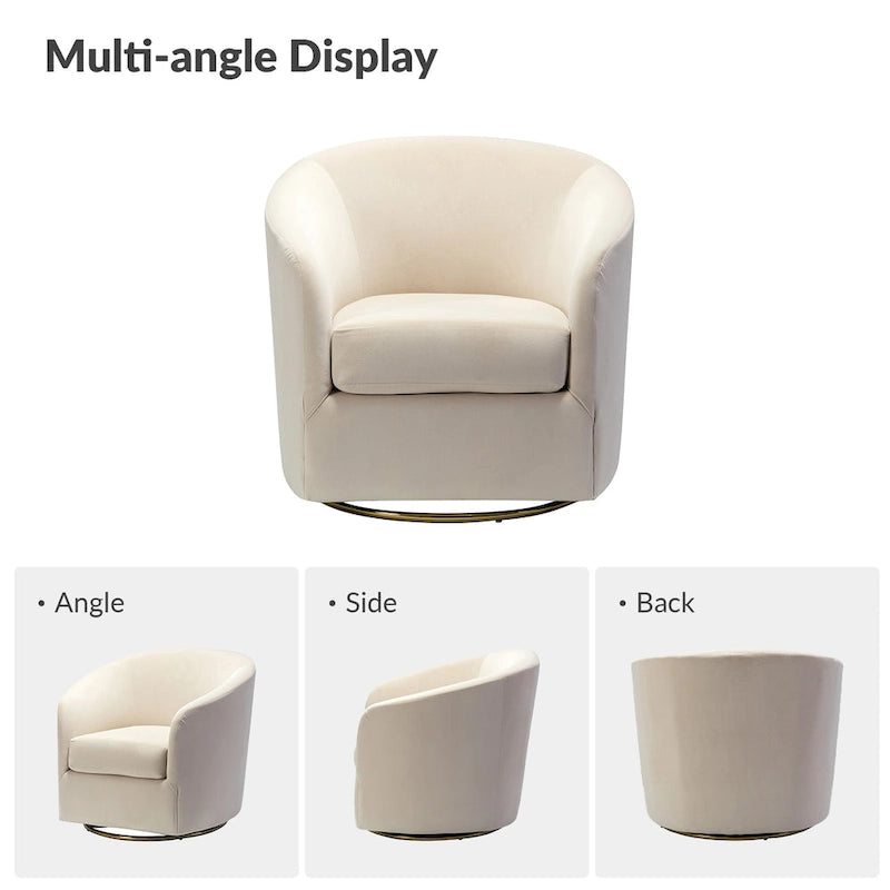 Fauteuil d'appoint pivotant incurvé en velours sauge avec base en métal doré