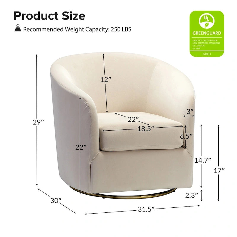 Fauteuil d'appoint pivotant incurvé en velours sauge avec base en métal doré
