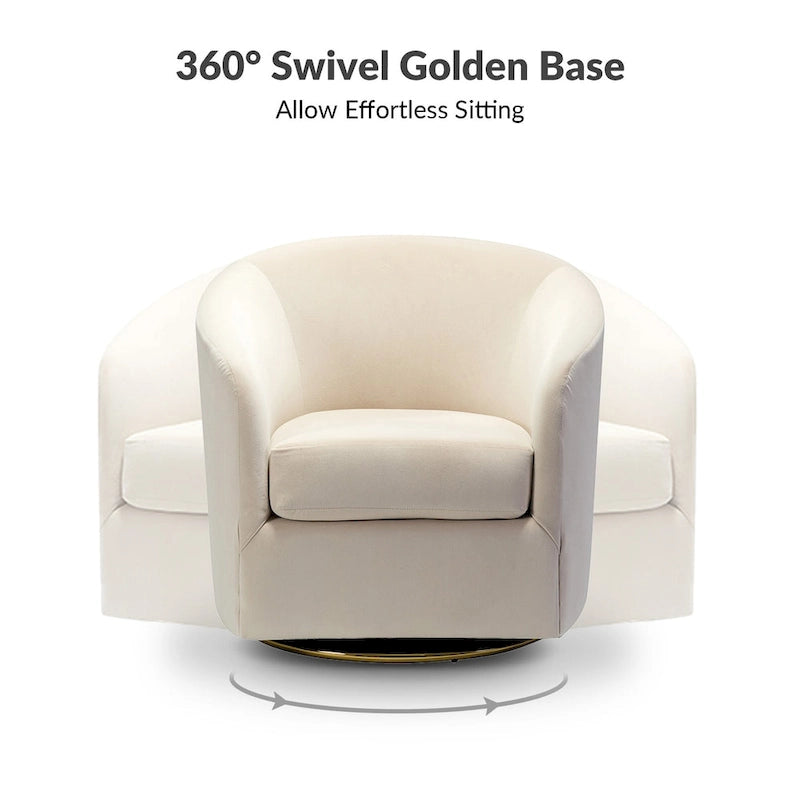 Fauteuil d'appoint pivotant incurvé en velours sauge avec base en métal doré