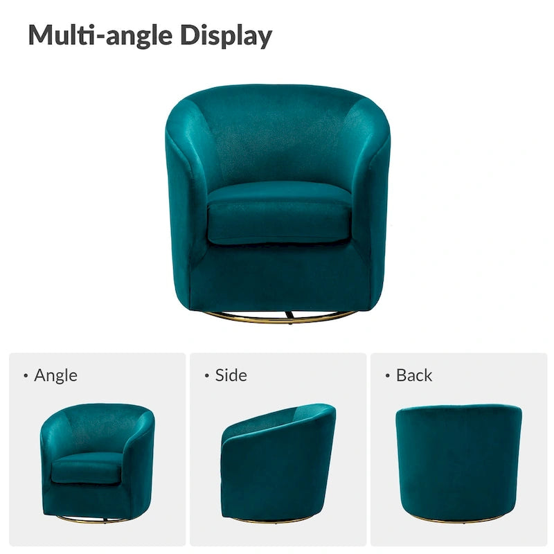 Fauteuil d'appoint pivotant incurvé en velours sauge avec base en métal doré