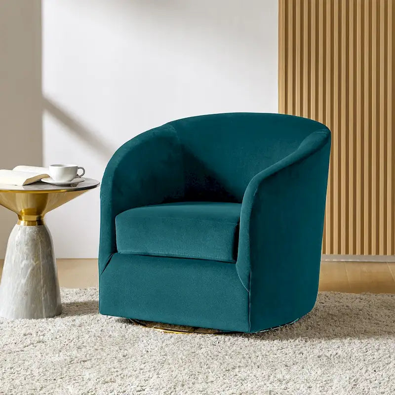 Fauteuil d'appoint pivotant incurvé en velours sauge avec base en métal doré