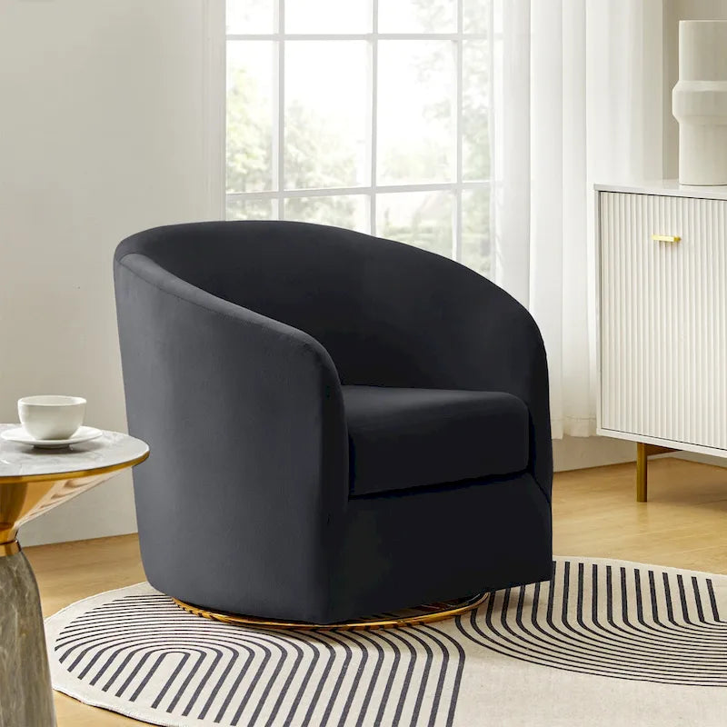Fauteuil d'appoint pivotant incurvé en velours sauge avec base en métal doré