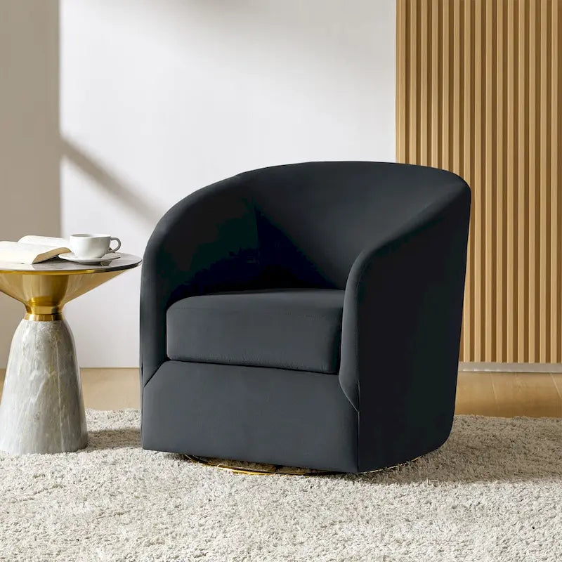 Fauteuil d'appoint pivotant incurvé en velours sauge avec base en métal doré