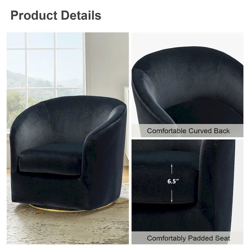 Fauteuil d'appoint pivotant incurvé en velours sauge avec base en métal doré