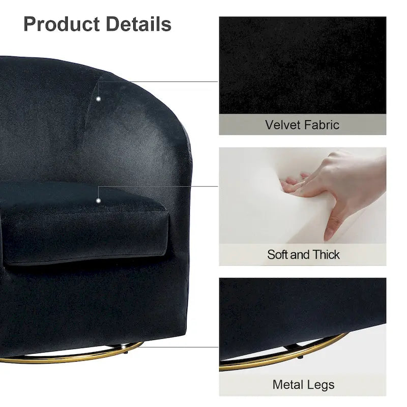 Fauteuil d'appoint pivotant incurvé en velours sauge avec base en métal doré