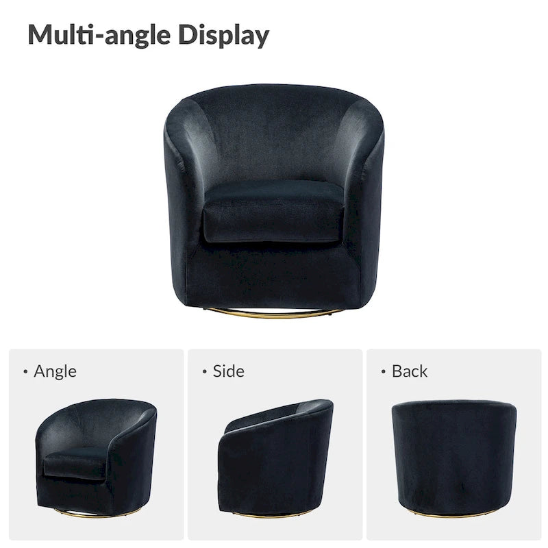 Fauteuil d'appoint pivotant incurvé en velours sauge avec base en métal doré