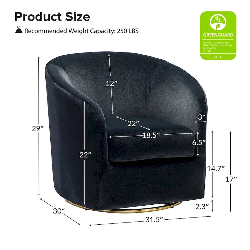 Fauteuil d'appoint pivotant incurvé en velours sauge avec base en métal doré