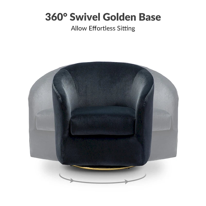Fauteuil d'appoint pivotant incurvé en velours sauge avec base en métal doré