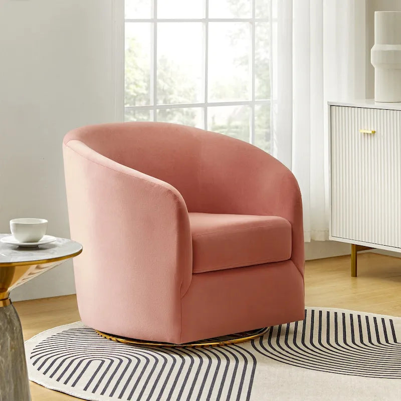 Fauteuil d'appoint pivotant incurvé en velours sauge avec base en métal doré