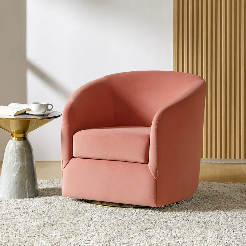 Fauteuil d'appoint pivotant incurvé en velours sauge avec base en métal doré