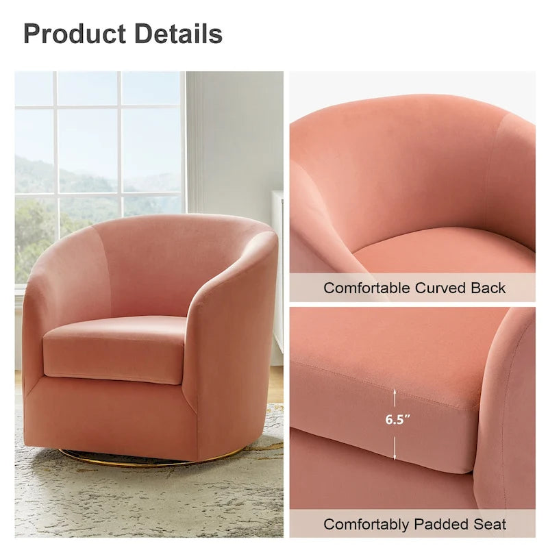 Fauteuil d'appoint pivotant incurvé en velours sauge avec base en métal doré