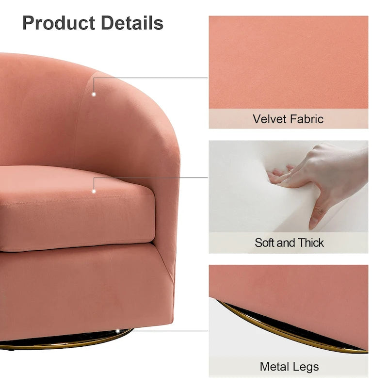 Fauteuil d'appoint pivotant incurvé en velours sauge avec base en métal doré