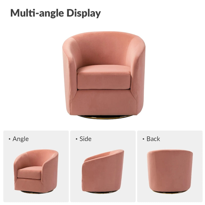 Fauteuil d'appoint pivotant incurvé en velours sauge avec base en métal doré