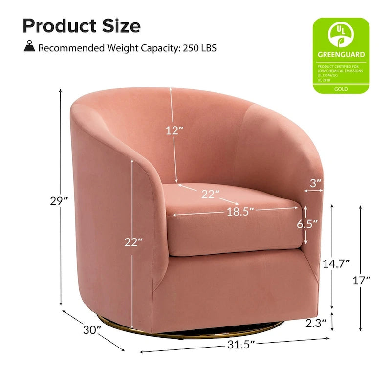Fauteuil d'appoint pivotant incurvé en velours sauge avec base en métal doré