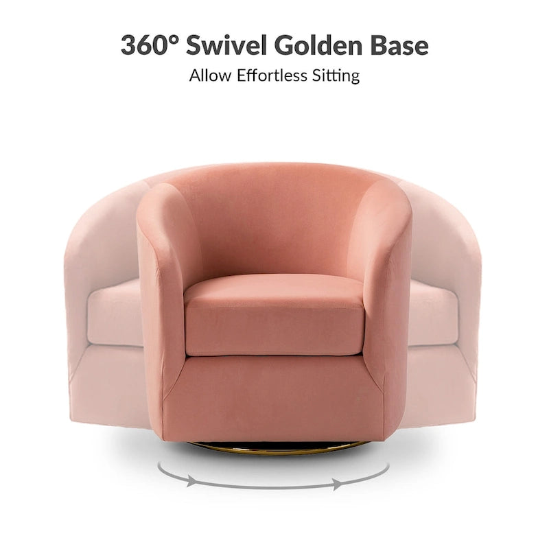 Fauteuil d'appoint pivotant incurvé en velours sauge avec base en métal doré