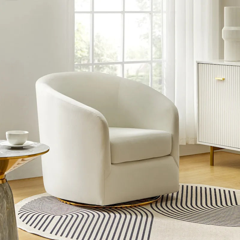 Fauteuil d'appoint pivotant incurvé en velours sauge avec base en métal doré