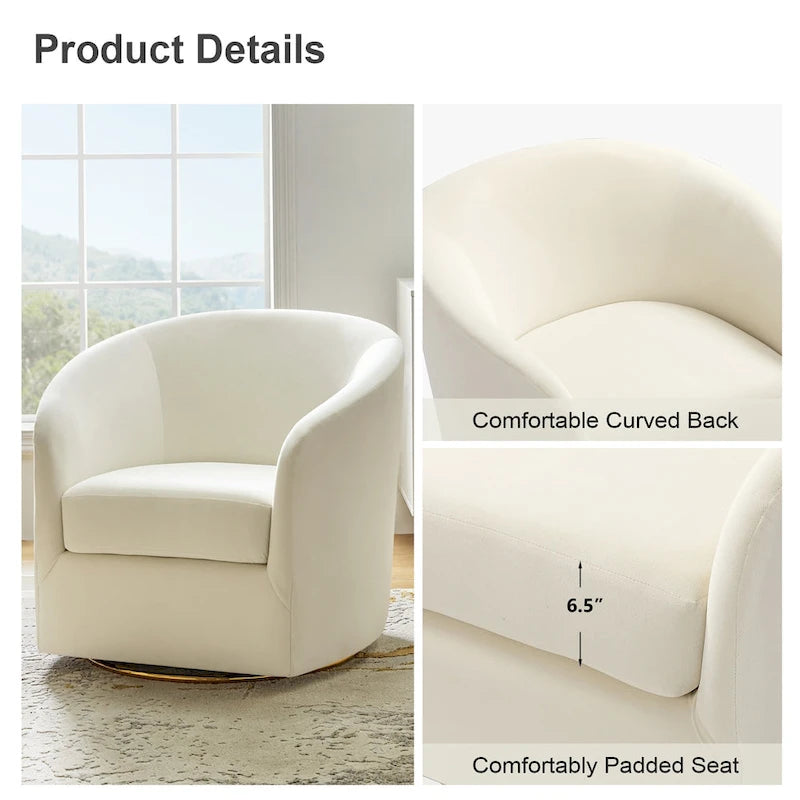 Fauteuil d'appoint pivotant incurvé en velours sauge avec base en métal doré