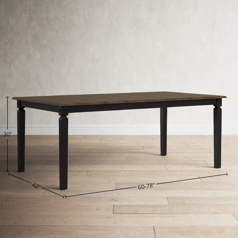 Table à manger rectangulaire en bois massif avec rallonge Noir charbon de bois