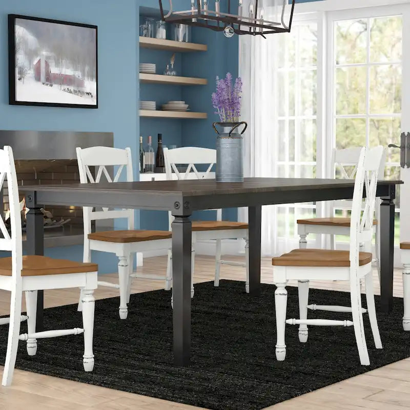 Table à manger rectangulaire en bois massif avec rallonge Noir charbon de bois