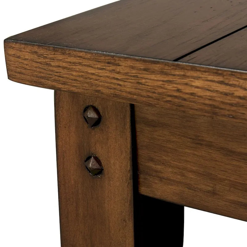Table d'appoint carrée Lampe Effet Chêne Marron Rustique avec Plateau à Lattes en Placage de Bois et Étagère Inférieure