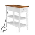 Table d'appoint étroite bicolore avec station de recharge, tiroir et étagères ouvertes