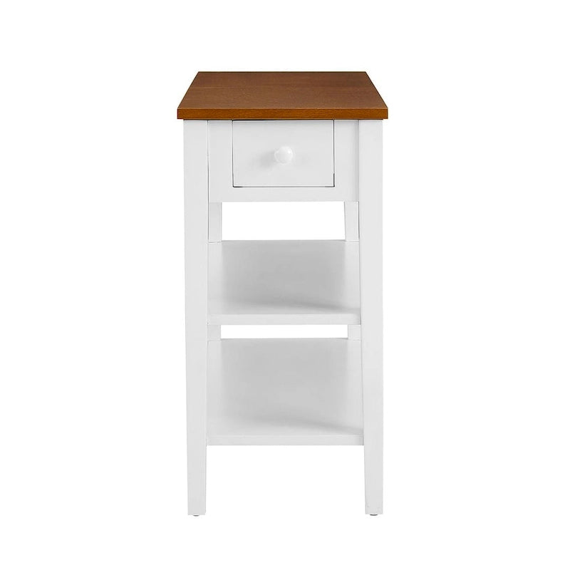 Table d'appoint étroite bicolore avec station de recharge, tiroir et étagères ouvertes
