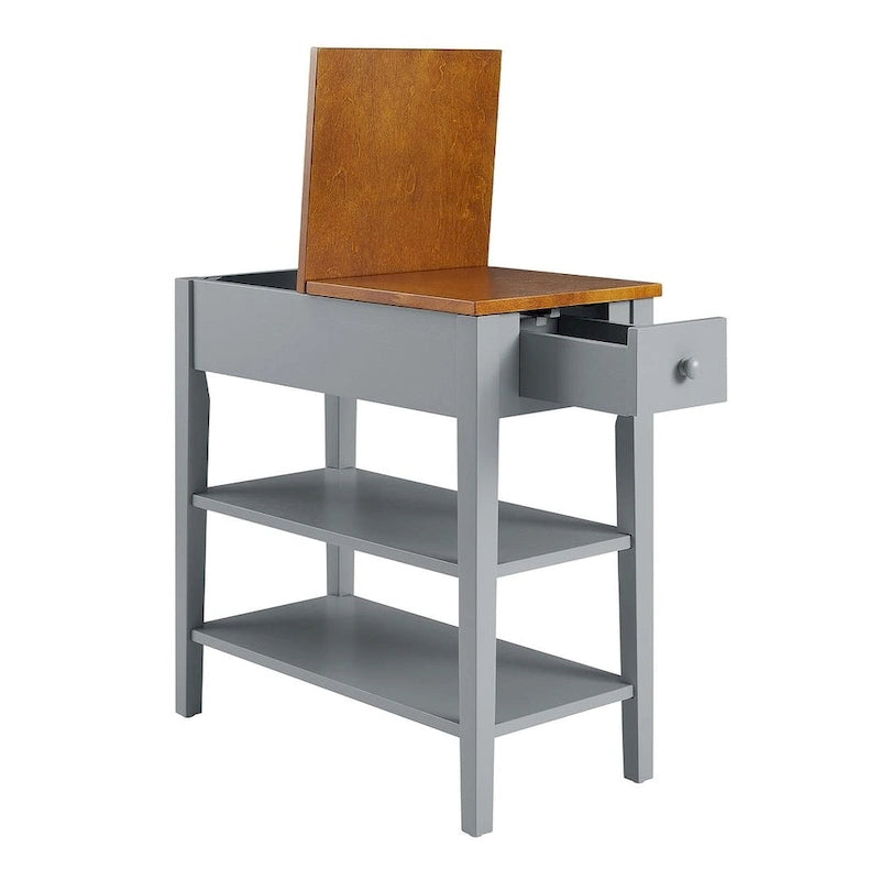 Table d'appoint étroite bicolore avec station de recharge, tiroir et étagères ouvertes